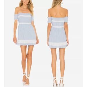 NWT House of Harlow x Revolve Adeline Off The Shoulder Dress, Blue Stripe, Sz M